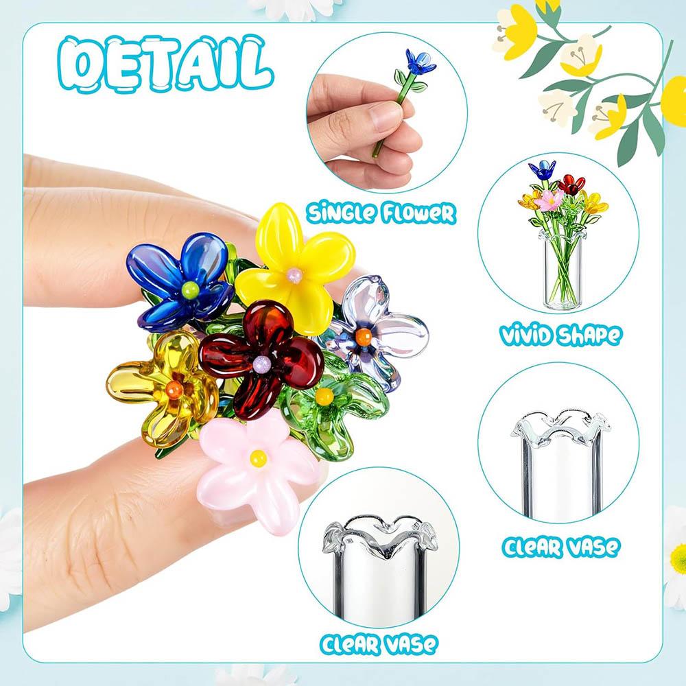 Fiori di Vetro in Miniatura Fiori Piccoli di Vetro Fiori del Mese di Nascita Bouquet di Fiori Selvatici di Cristallo per Donne Mamma Matrimonio Festa della Mamma Ufficio