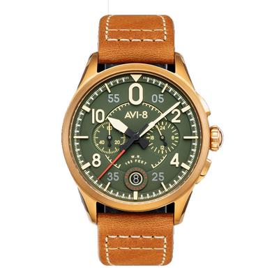 Spitfire Lock Kronograf Deri Kayış Bronz Yeşil Kadran Kuvars AV-4089-02 Erkek Saati