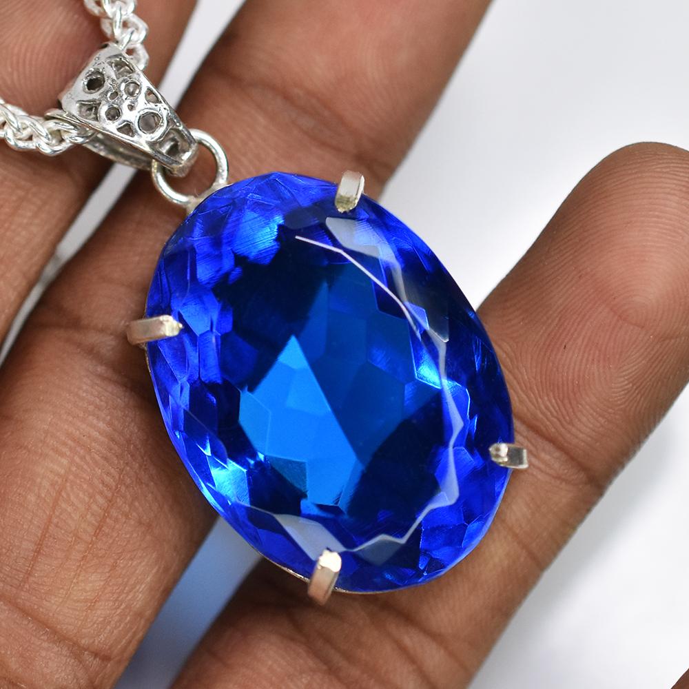 Natural Blue Topaz Pendant Oval Cut 93.40 Ct Unique Pendant Gemstone Certified My-pd-129-k