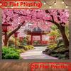 2D Japanese Cherry Blossom Shrine Backdrop Sakura Garden Background