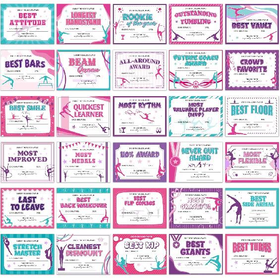 Cheerleading Achievement Award Certificates - 60Pcs End of Season Cheerleader Ceremony Award Cheerleading Championship Paper Achievement Certificate Gymnastics