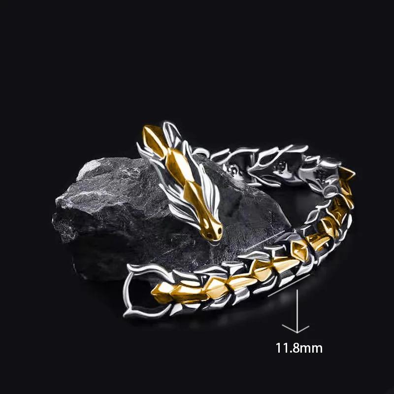 Vintage Personality Dragon Head Stainless Steel Chain Bracelet for Men Women Punk Style Dragon Bone Bangle Hip Hop Rock Jewelry