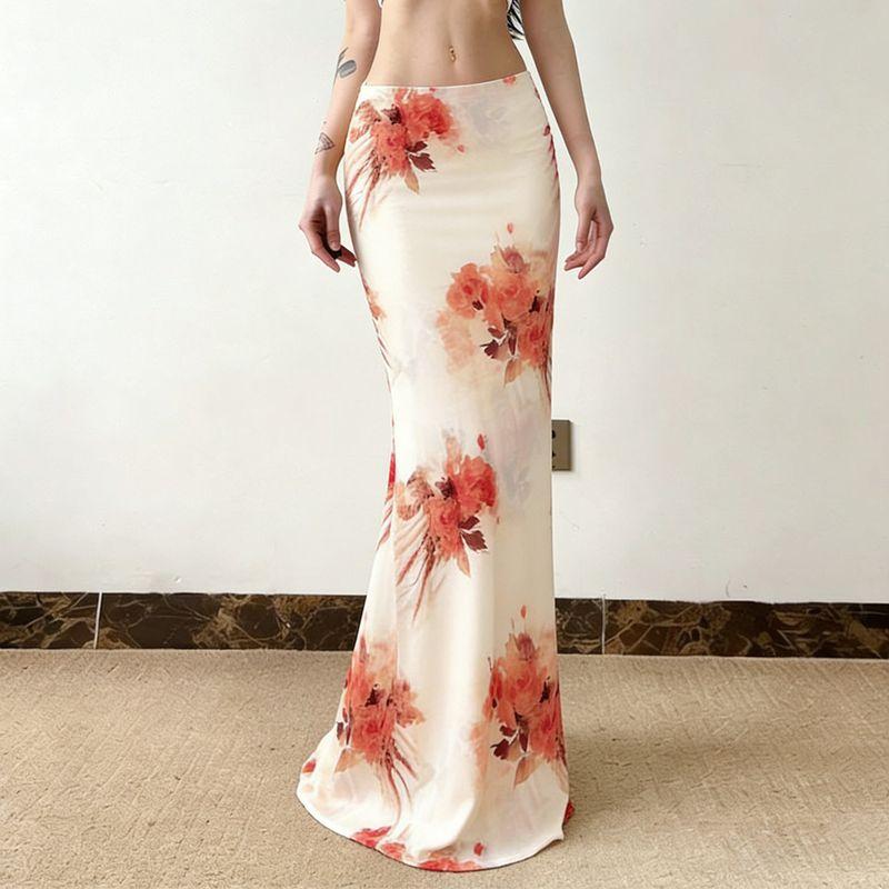 

Summer Romantic Resort Style Plant and Floral Low-Waist Casual Skirt Dopamine Hot Girl Beach Long Skirt for Women Flower color S
