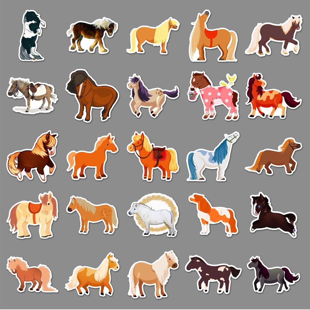 50 Cartoon Ponies Personalized Cute Animal Creative Decoration Water Cup Computer Mobile Phone Case Waterproof Stickers