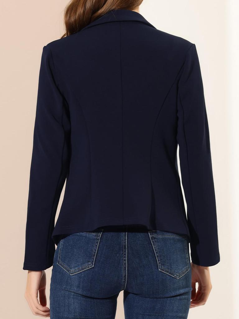 Allegra K Women's Navy Blue Suit Blazer, Stretch, for Business, Commuting, and Office Use, Size XS