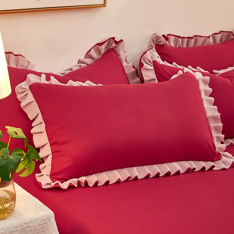 Ruffle Lace Design Pillow Case Korean Style Soft Washed Cotton Pillow Case Super Cute Pillowcase 48x74cm Pillow Cover Room Decor