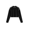Reflective Stripe Letter Print Stand Collar Short Pullover Sweatshirt Women Sweatshirt Space-Black 4WF3W326-001