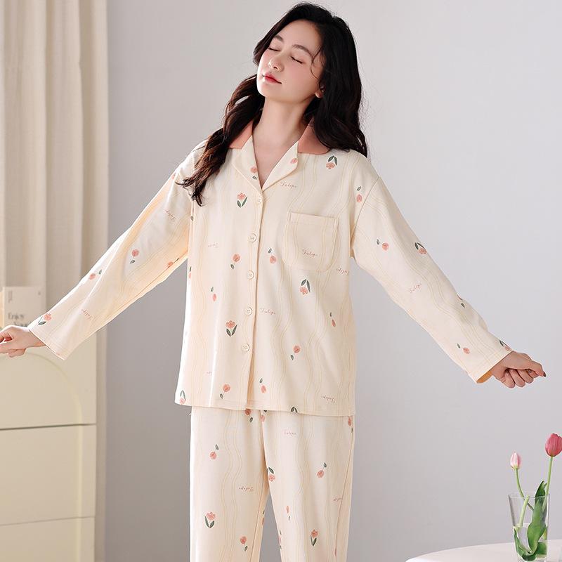 Pajamas Women'S Pure Cotton Long-Sleeved Autumn, Winter And Mid-Autumn Loungewear Set