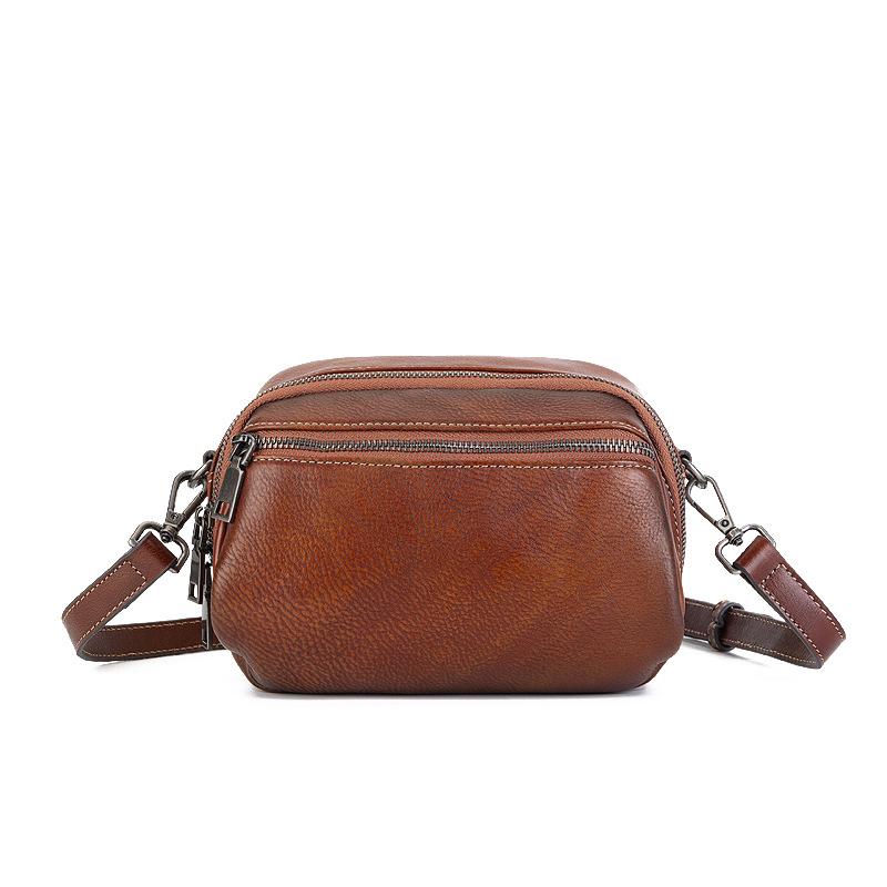 Small Round Bag Hand Painted Shoulder Bag Soft Leather Large Capacity Top Layer Cowhide Mini Bag for Women