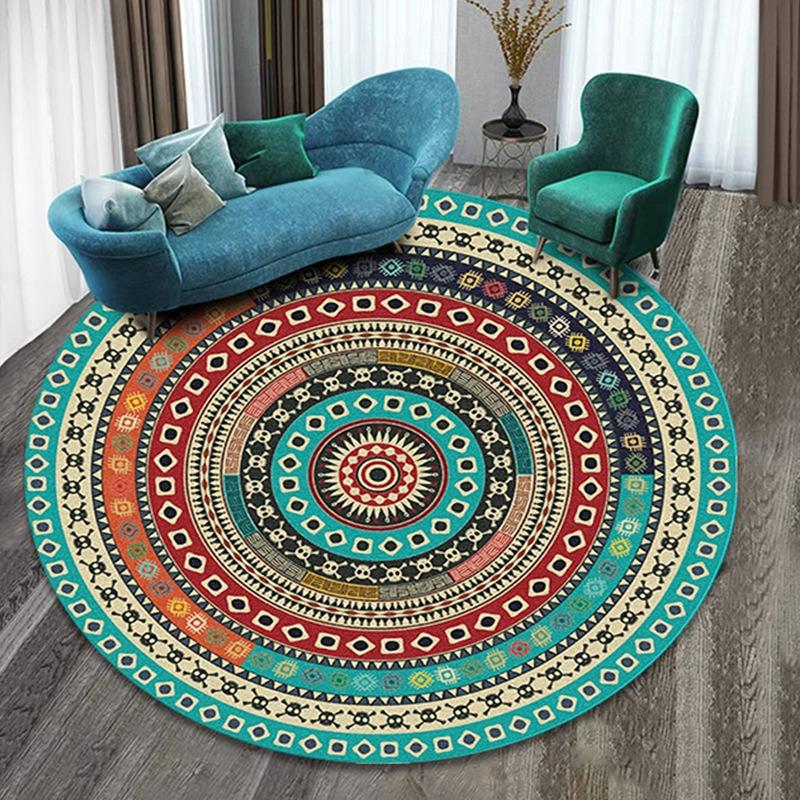 Crystal Round Boho Living Room Carpet Ethnic Style Full Cover Bedroom Study Floor Mat Home Rocking Chair Non-slip Carpet