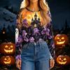 Women's Casual Long Sleeve Halloween Print Round Neck T-Shirt