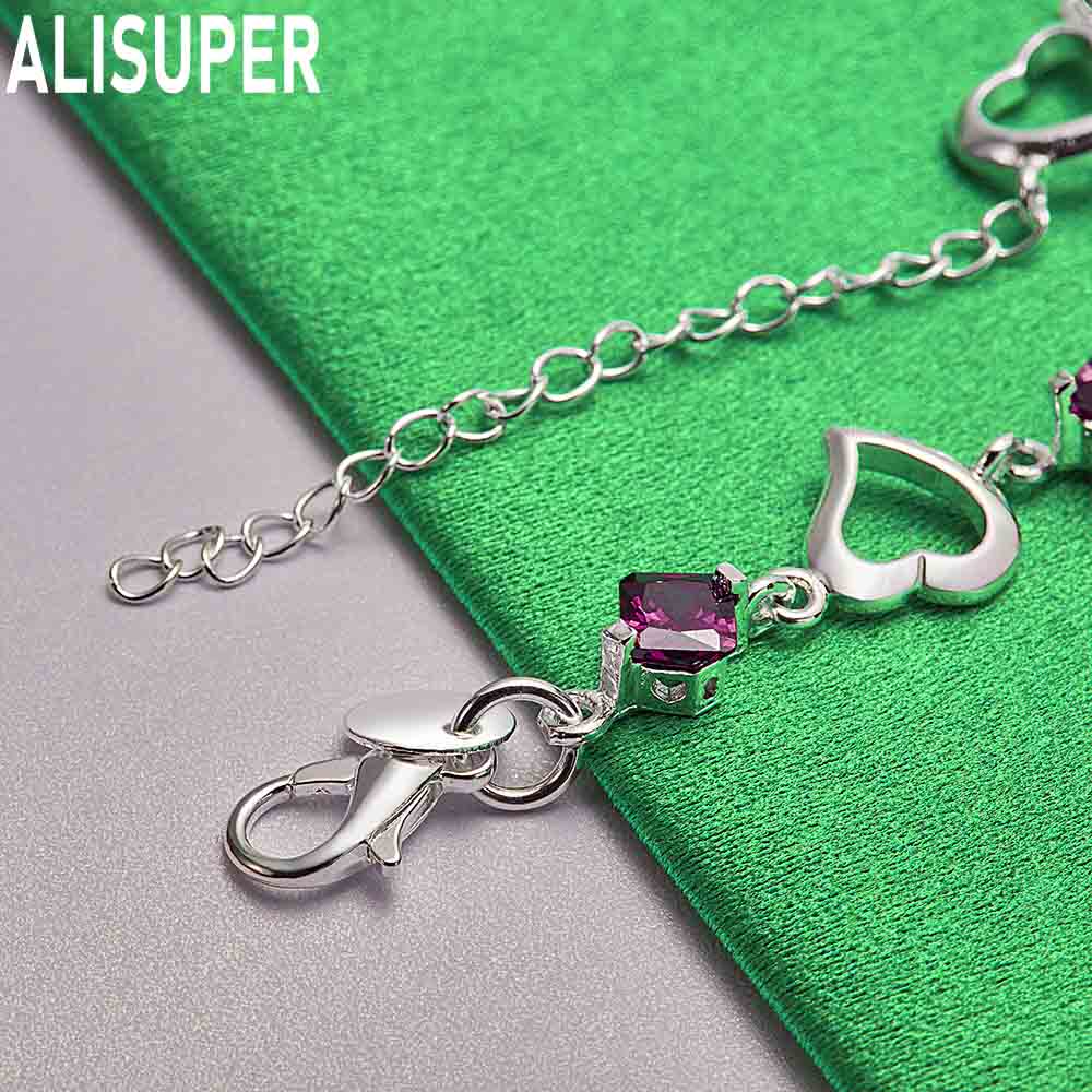 925 Sterling Silver Heart-Shaped Side Chain Bracelet Gift Jewelry
