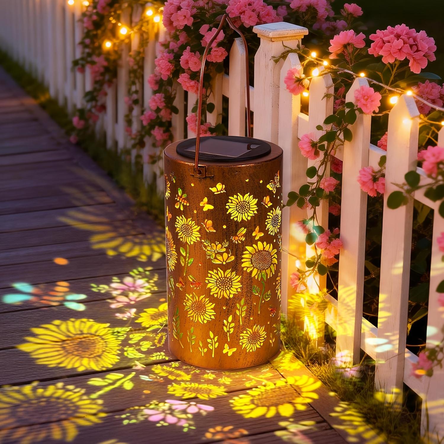 

Colorful Solar Lanterns Outdoor, Garden Decor Gifts for Women Mom Grandma - LED Colorful Sunflower Solar Powered Lights Metal Hanging Lantern