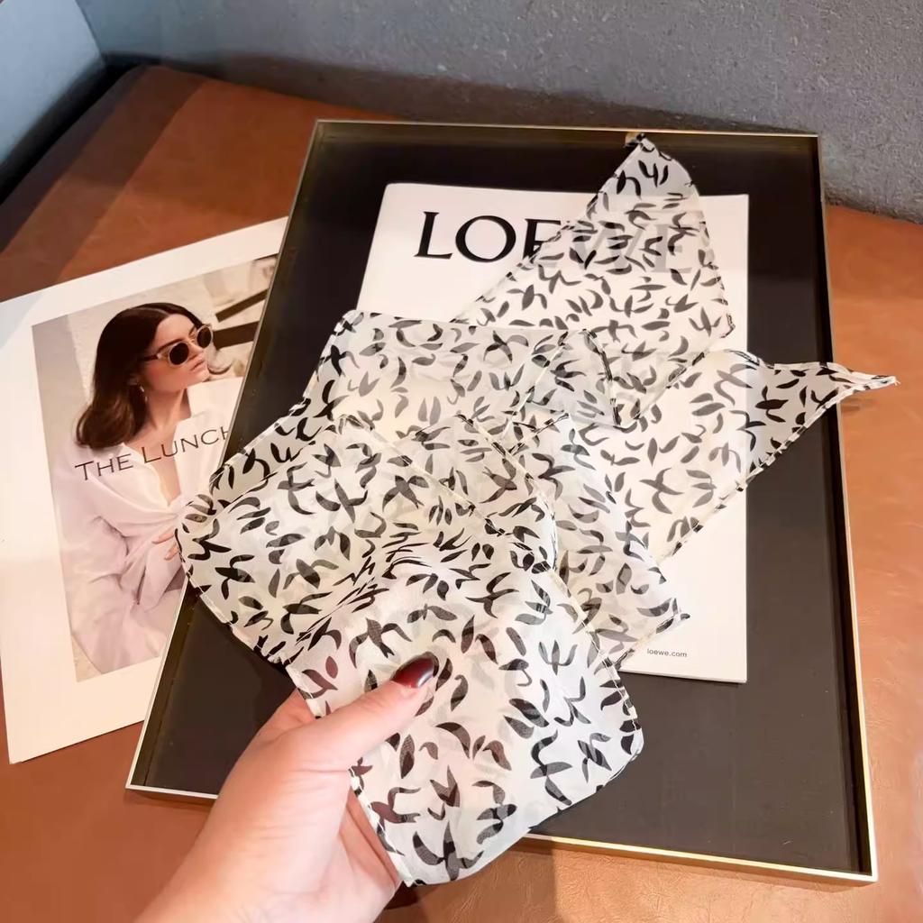 Ins Temperament Silk Georgette Silk Scarf Women's Summer Thin Neck Silk Scarf High-end Silk Streamer