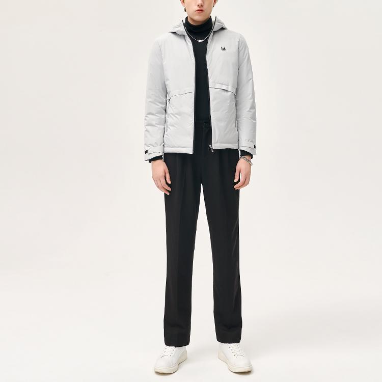 FILA Solid Color Sports Hooded Lightweight Down Jacket Men Outerwear Mountain-Rock-Gray F11M147918FGY