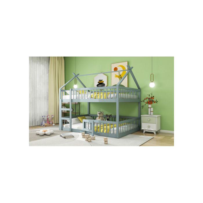 Lit Superposé - MUVOE - 140x200 Cm - Bois Massif - Gris - Design Loft