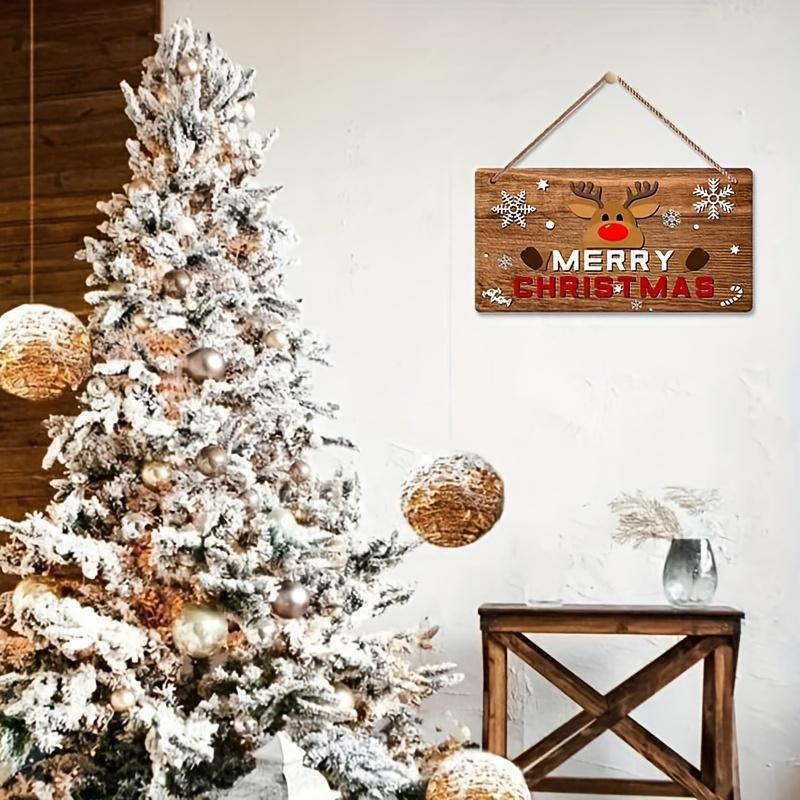 1pc 2D Flat, Rustic Christmas Sign - Merry Christmas Decoration with Red Lettering, Brown Background,Reindeer&Snowflakes