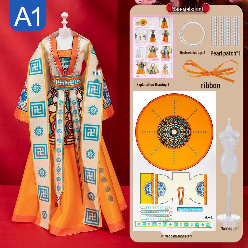 Children's DIY Fashion Design Hanfu Doll Set - Birthday Gift for Girls Ages 6-10, Features 7 Chinese Style Dress-Up Options