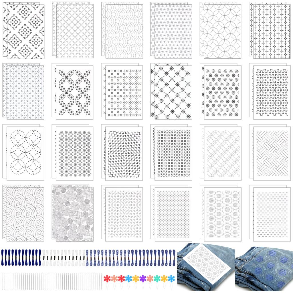 154pcs Sashiko Embroidery Pattern Set Stabilizers Water Soluble Embroidery Transfer Stencils Stabilizers Embroidery Paper Stick
