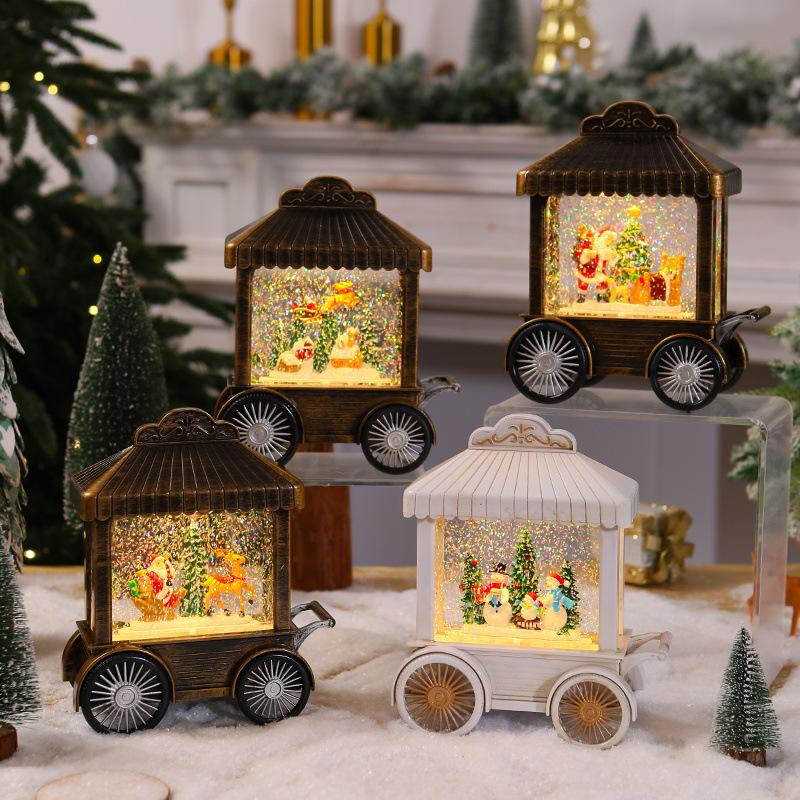 Christmas Decoration Trolley Music Box Snow Lantern Santa Claus Gift Night Light Desktop Window Decorations
