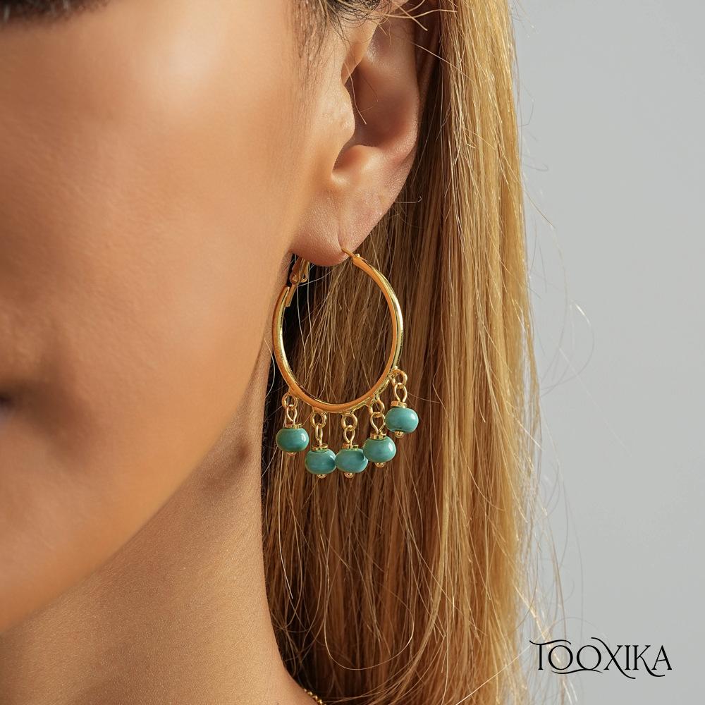 

Серьги и серьги-кольца Tooxika синие с натуральным камнем, простые и универсальные женские серьги в уличном стиле