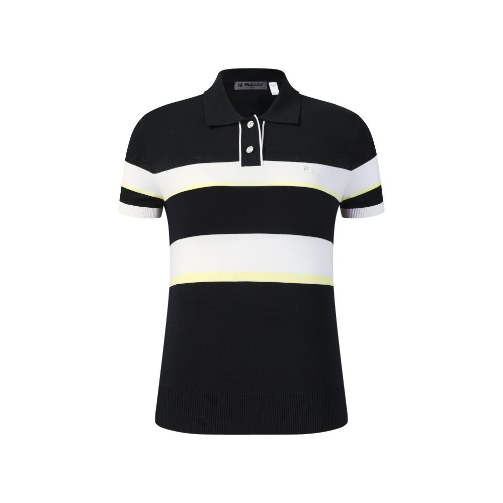 

FILA Golf Series Simple Stripe Classic Sports Casual Golf Versatile Comfortable Woven Short Sleeve Polo Shirt Women tops Legendary-Blue A11W625404FNV L