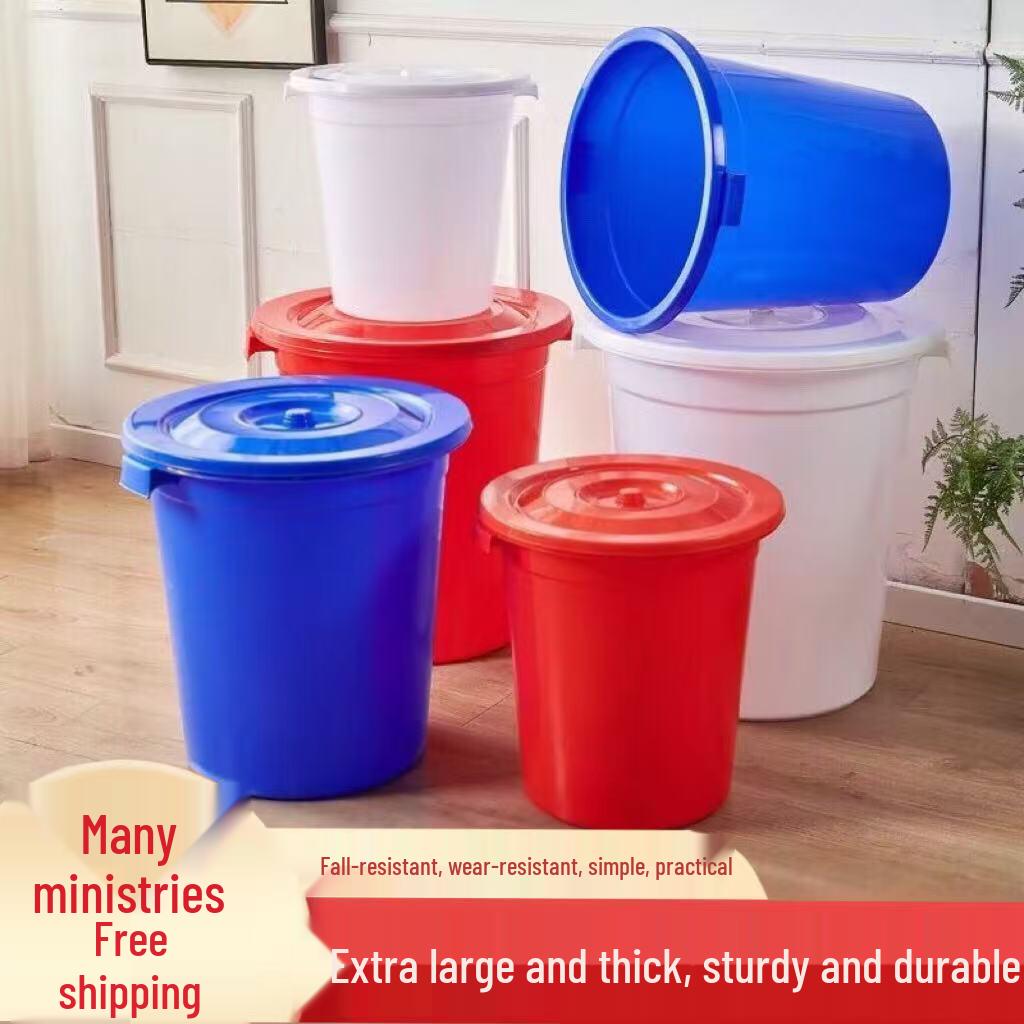 Extra Large Thickened Household Water Storage Bucket with Lid, White, for Fermentation & Enzyme Processing.