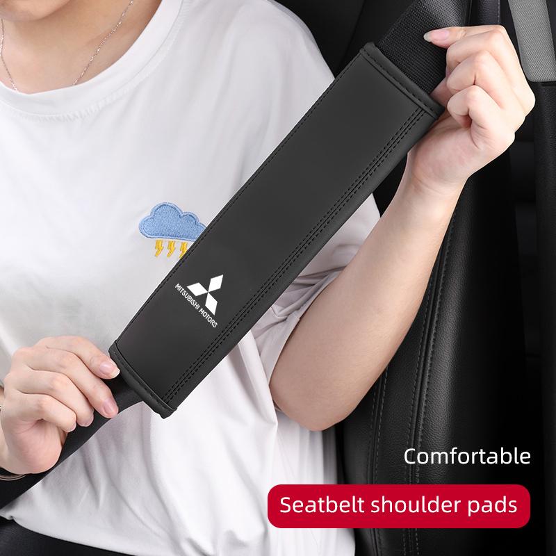Leather Car Seat Belt Protector Pad Shoulder Strap Cover Interior Accessories For Mitsubishi Outlander Lancer Cross Colt Xpander