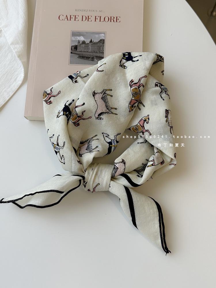 Quadratischer Schal aus Baumwolle und Leinen mit floralem Tupfenmuster - Retro & frisches Kopftuch