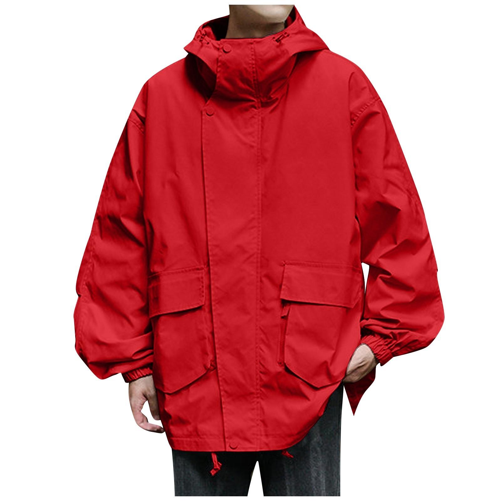 

Men s Casual Sports Jacket Waterproof Lightweight Hooded Hiking Golf Raincoats With Pockets M красный