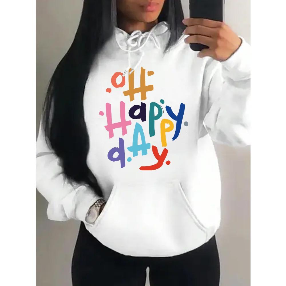 Happy Day Colorful Art Letter Printing Womens Hoody Hip Hop Multicolor Hoodie Autumn Pullover Pocket Female Hoodies