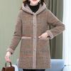 Mulheres Adicionar Veludo Xadrez Casaco Feminino Tops Femininos Meia Idade Mulheres Comprimento Médio Algodão-Acolchoado Jaquetas Inverno Com Capuz Quente À Prova de Frio Sobretudo