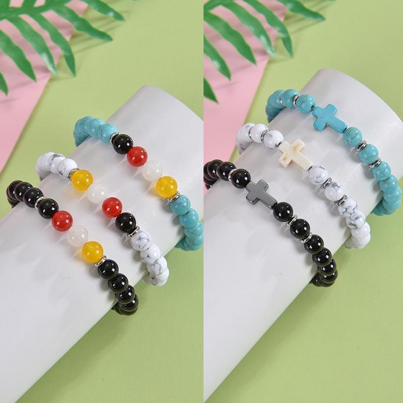 Fashion Europe and America 8mm Obsidian Yellow Crystal Cross Bracelet Fashion Natural Stone Bead Bracelet  Wholesale