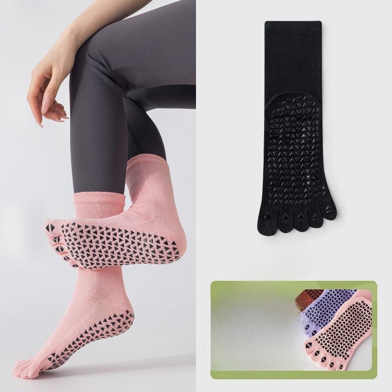 

Women s Professional Non-slip Indoor Sports Fitness Dance Yoga Pilates Wicking Sweat Five Finger Cotton Socks 1 pair чёрный