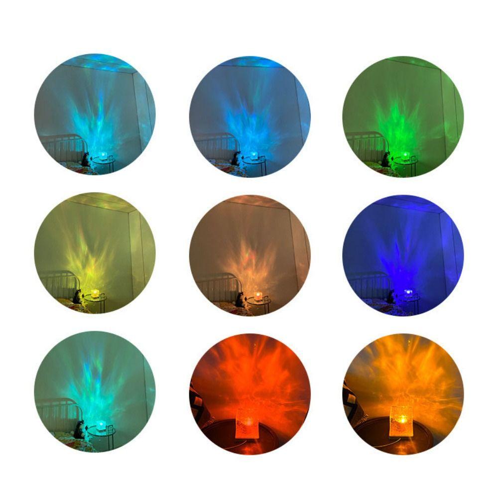 Aurora Night Light 16 Colors Flame Crystal Lamp New Ocean Wave Projector Light