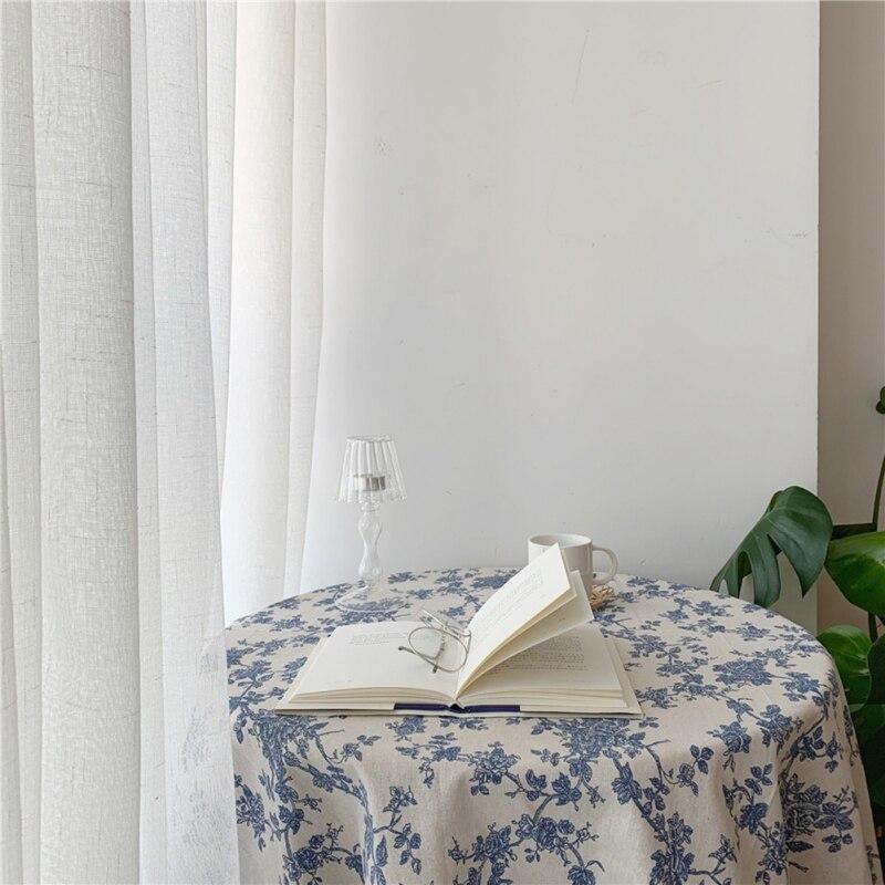 Floral Table Cloth Retro Cotton Linen Blue Flower Wild Rose Tablecloths