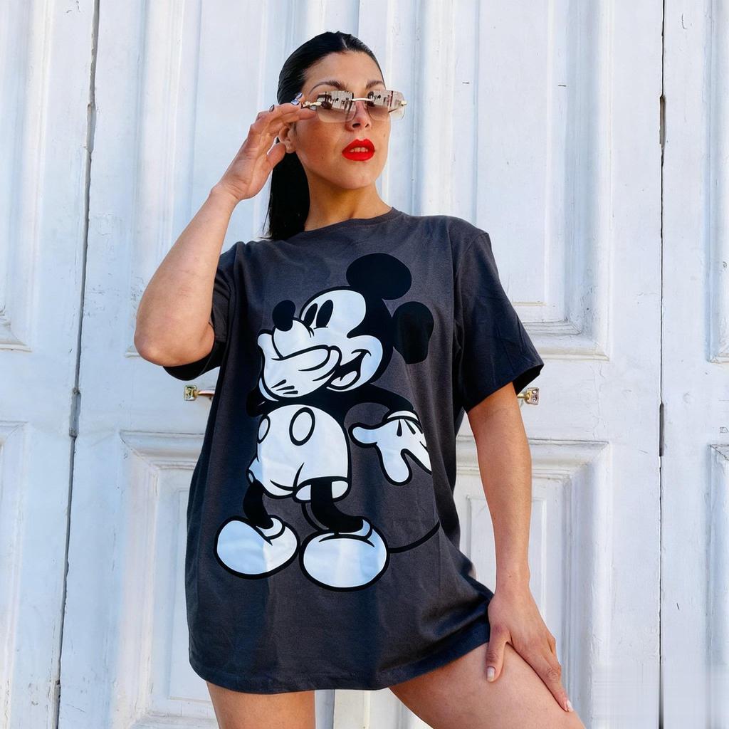 Damen T-Shirt Disney Mickey Maus Minnie Vintage Baumwolle Oberteile Lässig Kurzarm Niedlich Cartoon Druck Straßenmode Sommer Neu