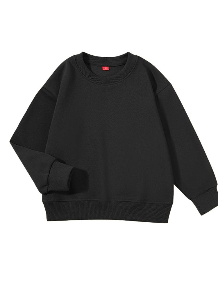 320g Cotton Kids' Round Neck Sweatshirt - Autumn/Winter Casual Solid Color Pullover