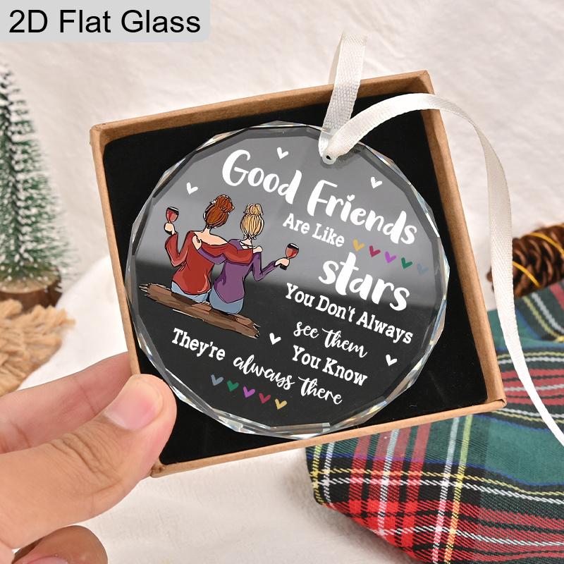 Freundschafts-Erinnerungsstück Glasornament, Design mit zwei Schwestern, die Weingläser halten, Ideale Geschenke für beste Freunde oder beste Freundinnen, Freundschaft, BFF, Seelenverwandte