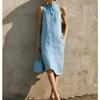 Abito Midi Casual da Spiaggia da Donna, Aderente, Senza Maniche, Colore Unito, Linea A