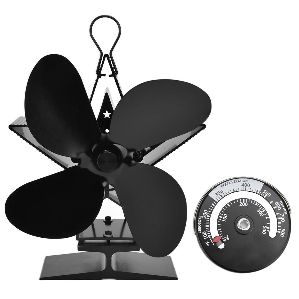 4lopatkový krbový ventilátor s teploměrem Vnitřní ventilátor na dřevo poháněný teplem pro teplo
