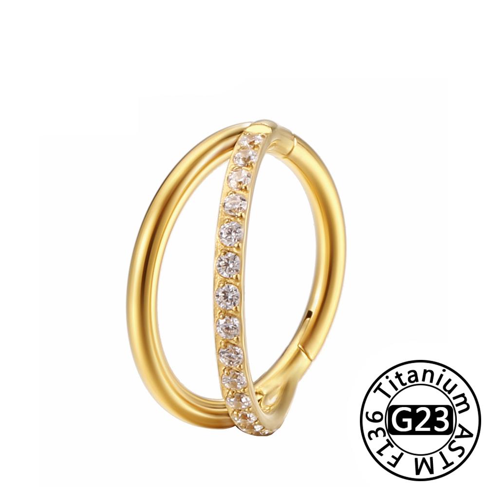 Anillo de Nariz Clicker de Titanio G23 Cartílago de Oreja Tragus Helix Daith Pendientes Redondos Aro CZ 16G Segmento con Bisagra Joyería para Piercing Corporal