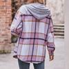 Autumn and Winter Hooded Casual Jacket Mid Length Checkered Women's Blouses & Shirts