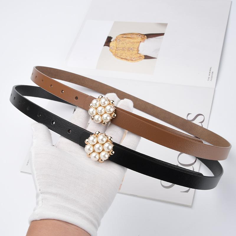 New Thin Belt Korean Version of Retro Pearl Decoration for Women's Thin Belt with Windbreaker Dress Waist Seal Waist Decoration