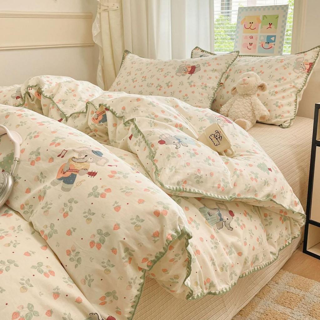 Fresh Spring/Autumn Cotton Girlish Bedding: 3-Piece Duvet Cover and Sheet Set, All-Season Comfort