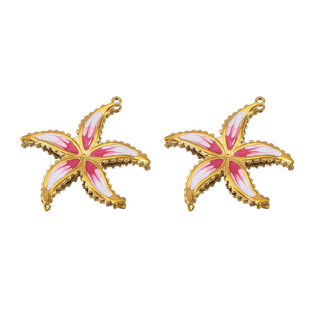 2pcs Stainless Steel Enamel Summer Starfish 4.2cm Flower Charms for DIY Earring Jewelry Materials Making Pendant Supplies Crafts