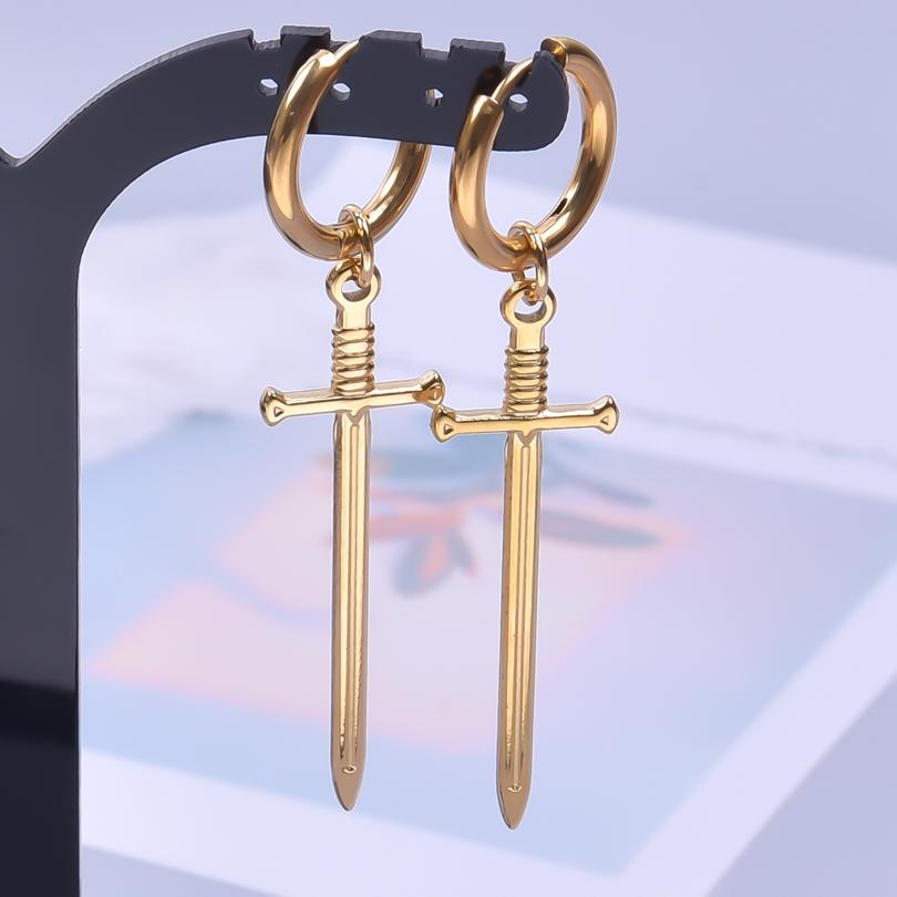 The Sword Earrings For Women/Men Accessories Vintage Jewelry Stainless Steel Hoop Ear Piercing Sabre Charm Goth Pendientes Gifts