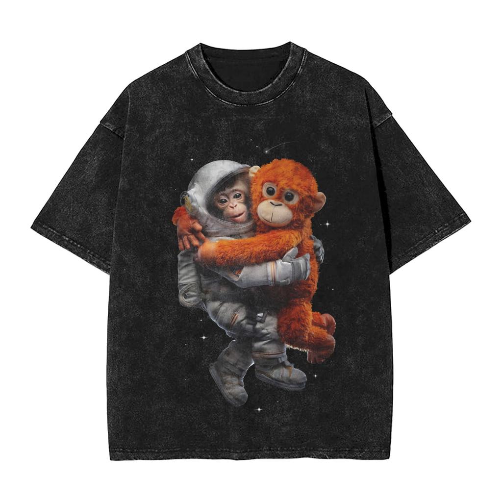 Men T Shirt Team Punch Monkey Washed T Shirts Hipster Summer Tees Y2k Retro Pattern Cotton Tops Gift Idea