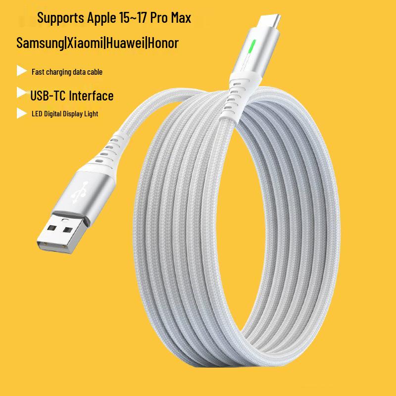 240W Dual USB-C Fast Charging Cable with LED Light for Apple, Android, Huawei Devices.