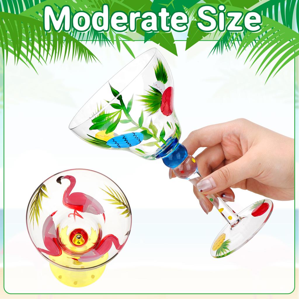 2 Pcs Mexican Hand Blown Margarita Glasses Colorful Martini Cocktail Glasses With Flamingo And Pineapple Pattern Tropical Drinki